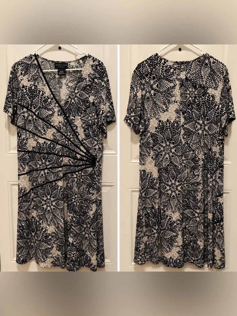 Connected Woman 16W Black Cream Wrap Dress Piping Detail Plus Size